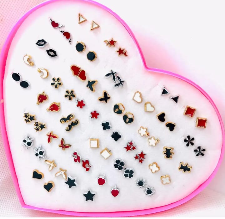 36 Pairs Of Random Beautiful Ear studs Silicon Back With Back Stopper - Image 4