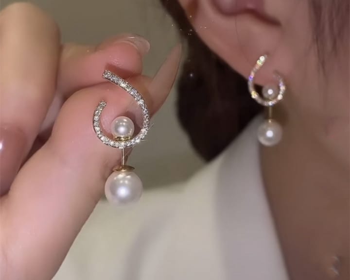 Elegant Zircon Pearl Stone Earrings Material Alloy for girls - Image 3