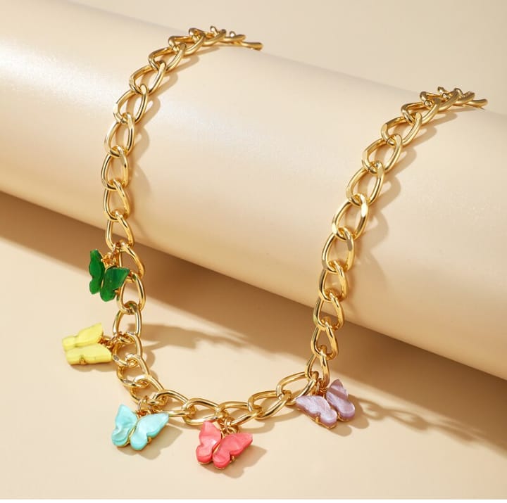 Elegant Multi Color Butterfly Chain Material Alloy /Beautiful Chain Necklace with Butterfly charms (Random Colors) - Image 2
