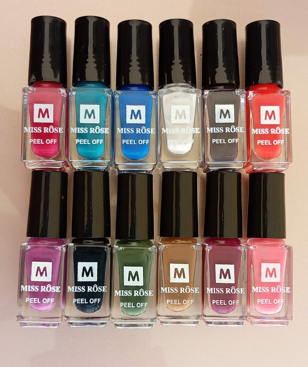 12 Pcs Miss Rose Peel Off Nail Paint Set – Assorted Colors Easy to Apply Nail Polish - Image 3