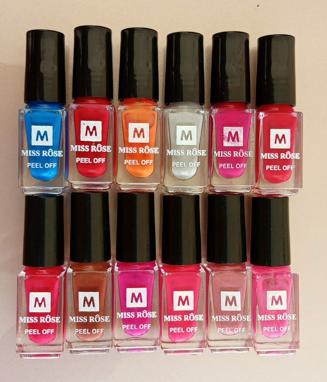 12 Pcs Miss Rose Peel Off Nail Paint Set – Assorted Colors Easy to Apply Nail Polish - Image 2