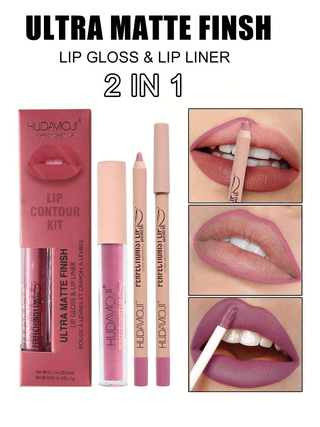HUDAMOJI Ultra Matte Finish Lip Gloss And Lip Liner Lip Contour Set - Image 2