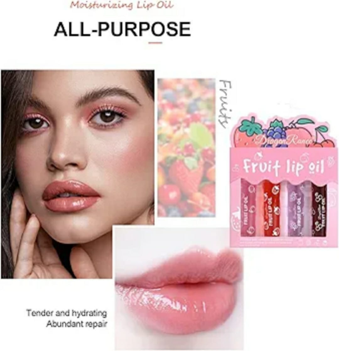 Pack of 4 - Fruit Lip Oil Set, Non-Sticky Long Lasting Moisturizing Lip Oil Lip Care Oil - Image 2