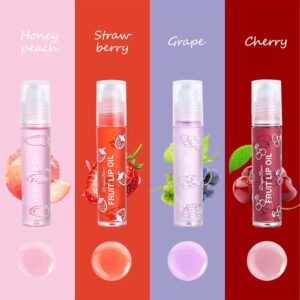 Pack of 4 - Fruit Lip Oil Set, Non-Sticky Long Lasting Moisturizing Lip Oil Lip Care Oil
