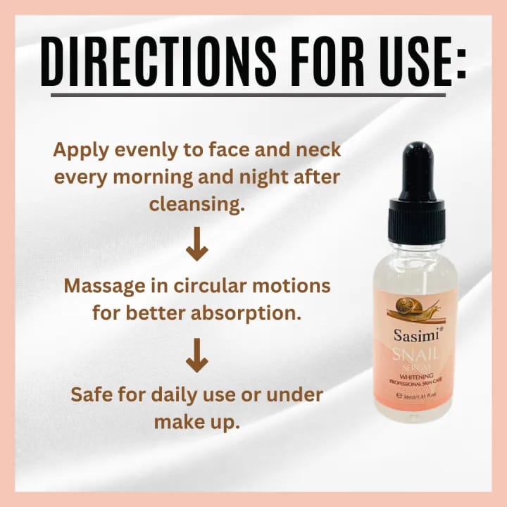 Sasimi Snail Serum High Quality Anti Aging Moisturizing & Whitening Serum For Pores & Acne 30Ml - Image 2