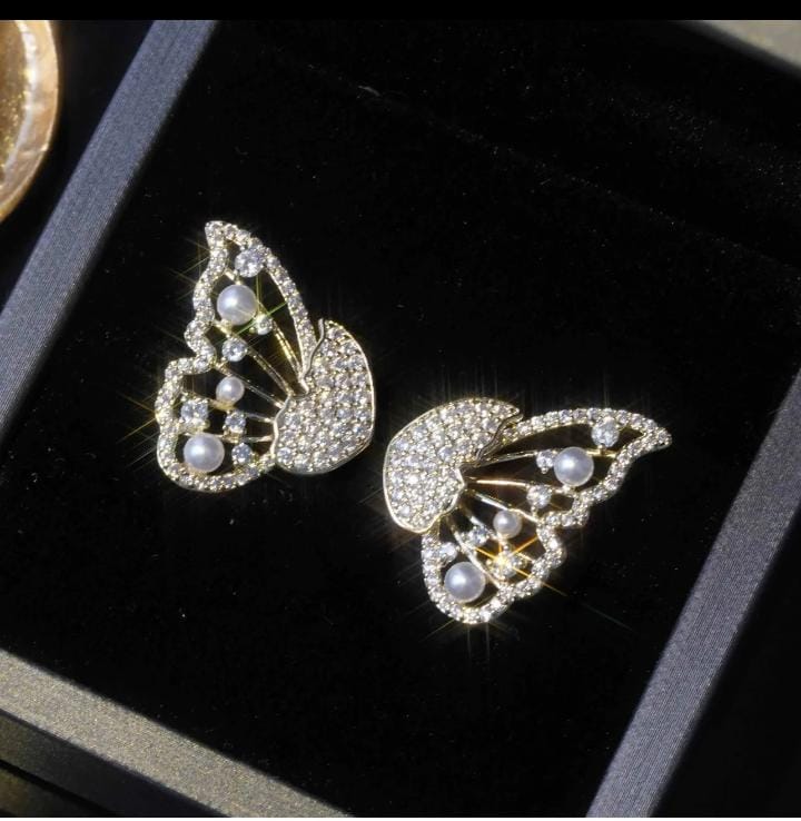 Korean Zircon And Pearl Butterfly front back earrings | Luxury Look Artificial Earrings | Girls Earrings | Women Earrings - Image 3