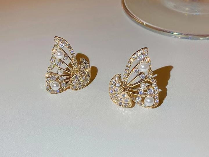 Korean Zircon And Pearl Butterfly front back earrings | Luxury Look Artificial Earrings | Girls Earrings | Women Earrings