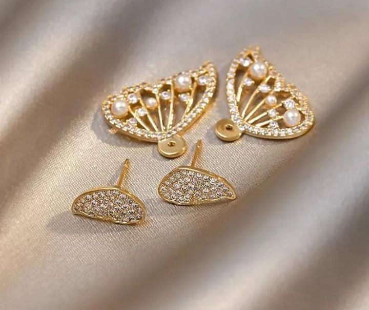 Korean Zircon And Pearl Butterfly front back earrings | Luxury Look Artificial Earrings | Girls Earrings | Women Earrings - Image 2