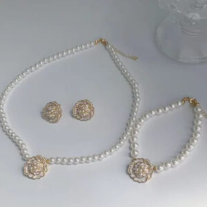 Elegant Flower Design Pearl Stone Set / Necklace/ Earrings /Braclet For Women Jewelry