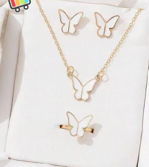Butterfly Set, Pack Of 4 / Pendants Necklace Earrings Ring For Women Jewelry -white - Image 2