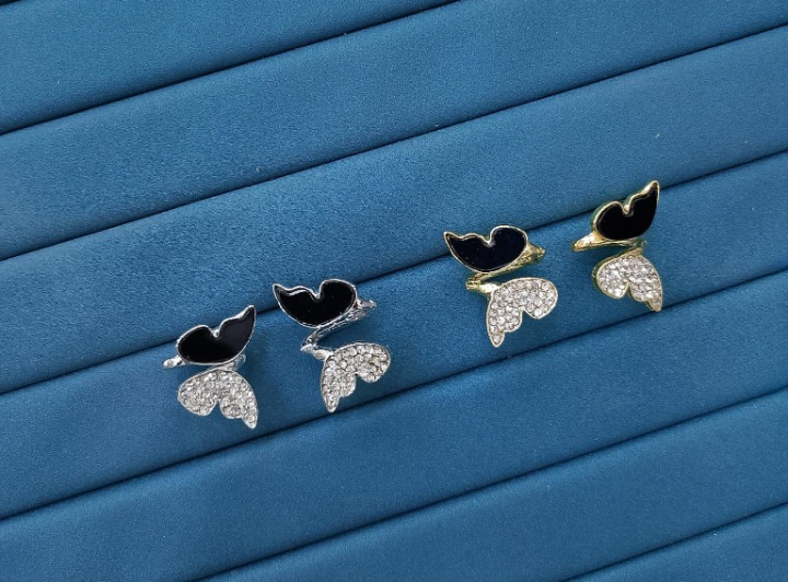 Zircon Butterfly Style Earrings for Women – Elegant Golden & Silver Studs with Black Enamel and Sparkling Stones (AWJ-997) - Image 4