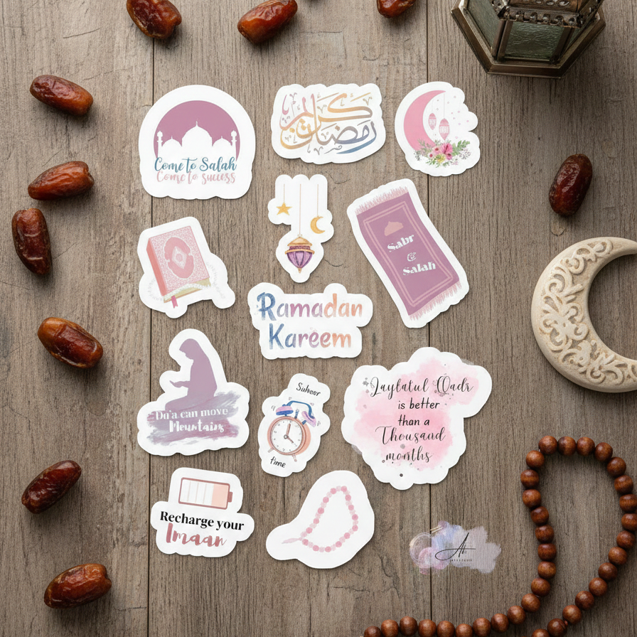Ramadan Mubarak Sticker Pack – 12 Uncut Decorative Stickers - Image 2