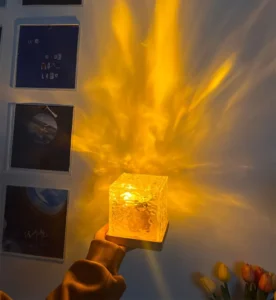 Dynamic Rotating Water Ripple Night Light Flame Crystal Lamp for Living Room Study Bedroom (Attached USB cable)
