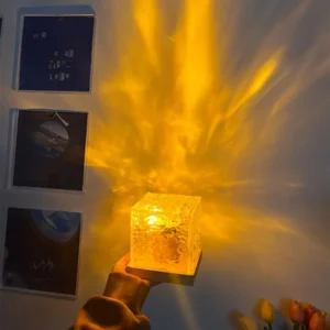Dynamic Rotating Water Ripple Night Light Flame Crystal Lamp for Living Room Study Bedroom (Attached USB cable)