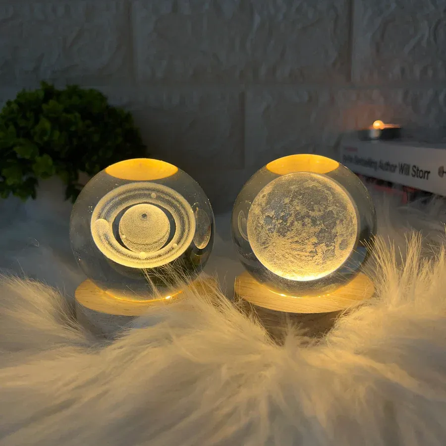 1 Pc USB LED Galaxy Crystal Ball Lamp | 3D Planet Moon Night Light | Bedroom & Party Home Decor | Kids Birthday Gift - Image 3