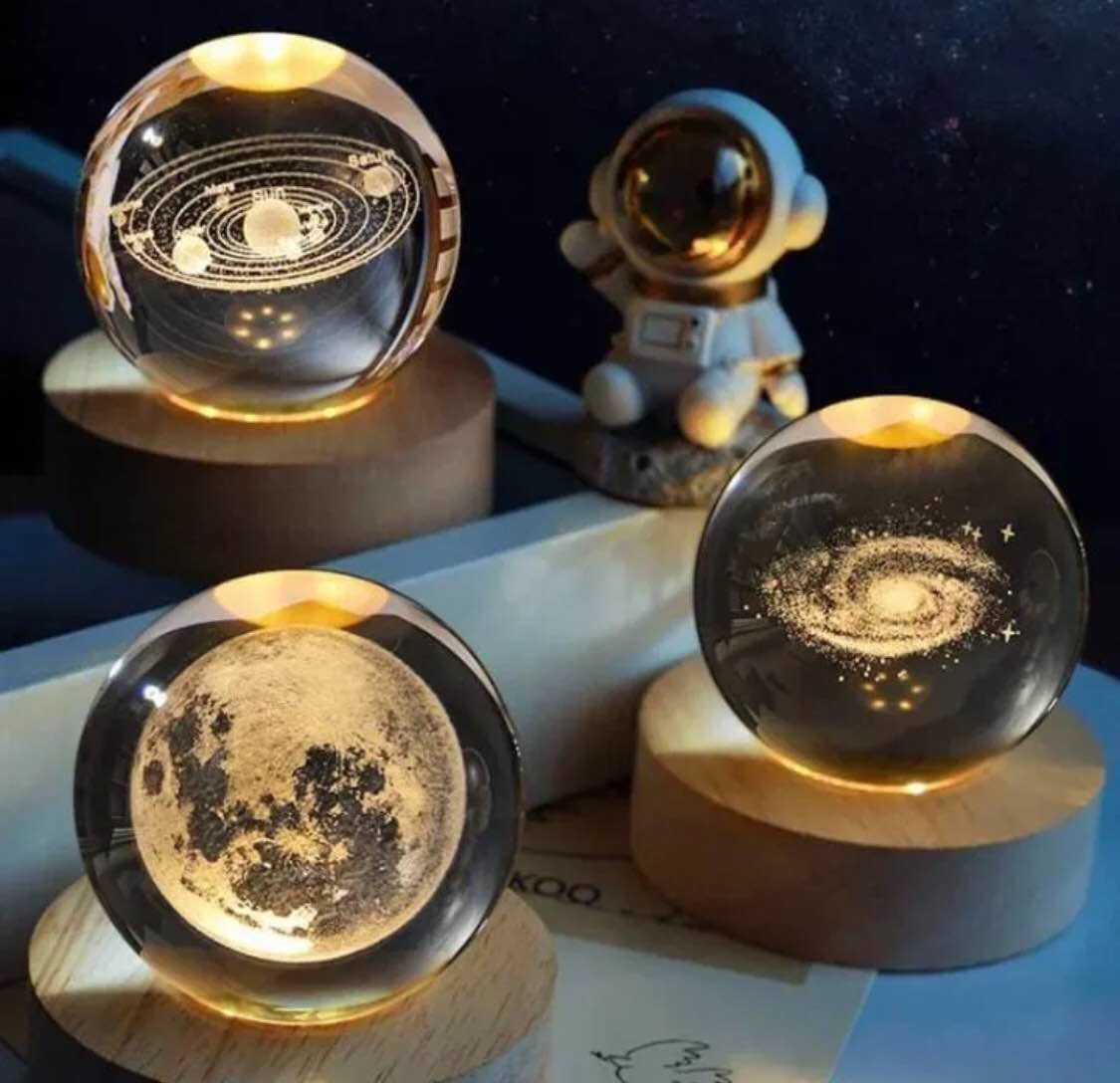 1 Pc USB LED Galaxy Crystal Ball Lamp | 3D Planet Moon Night Light | Bedroom & Party Home Decor | Kids Birthday Gift