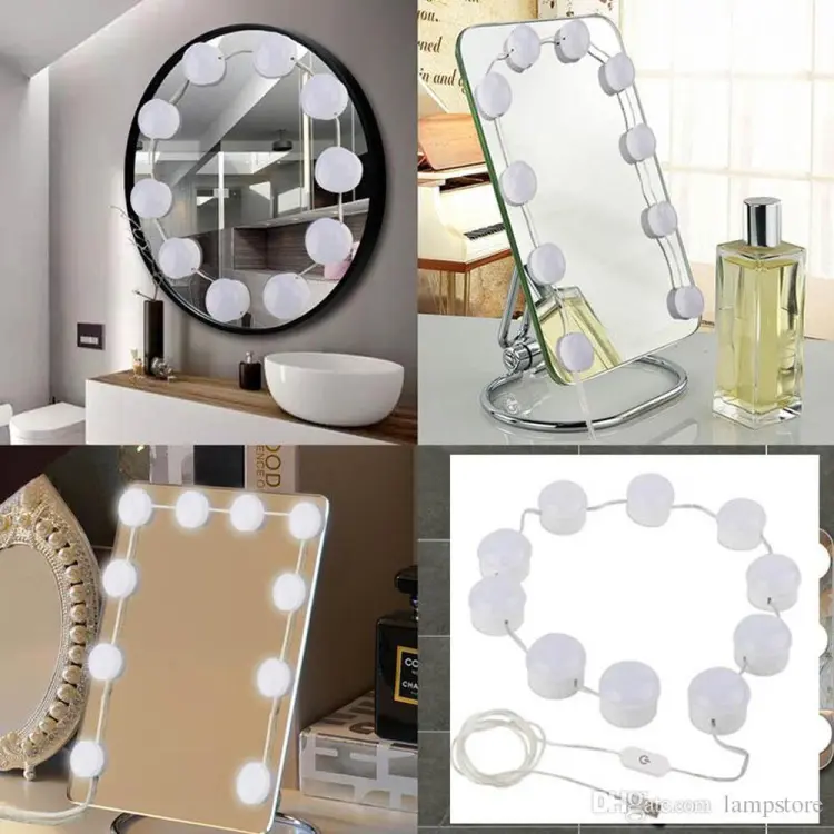 Vanity Mirror Fill 10Pc Light Bulb | Changeable Luminance 3 Colors LED USB String Dimmable Vanity Light