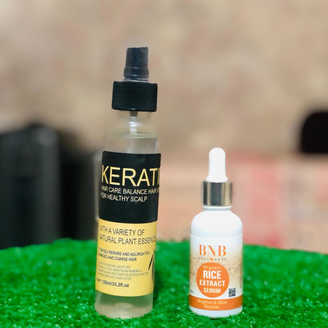 2-in-1 Keratin Hair Serum & BNB Organic Rice Extract Face Serum Deal - 120ml - Image 3