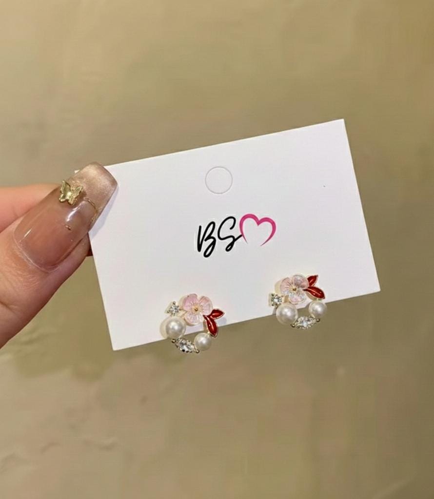 AWT-118 Korean Leaf Sparkling Pearl Earrings – | Elegant Leaf Design With Premium Pearls, Perfect for Daily Wear, Parties & Special Occasions - Image 2