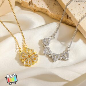 ZGE-923 Korean Magnetic 4 Leaf Clover Pendant Necklace – Elegant 2 Ways Wearable Jewellery for Women
