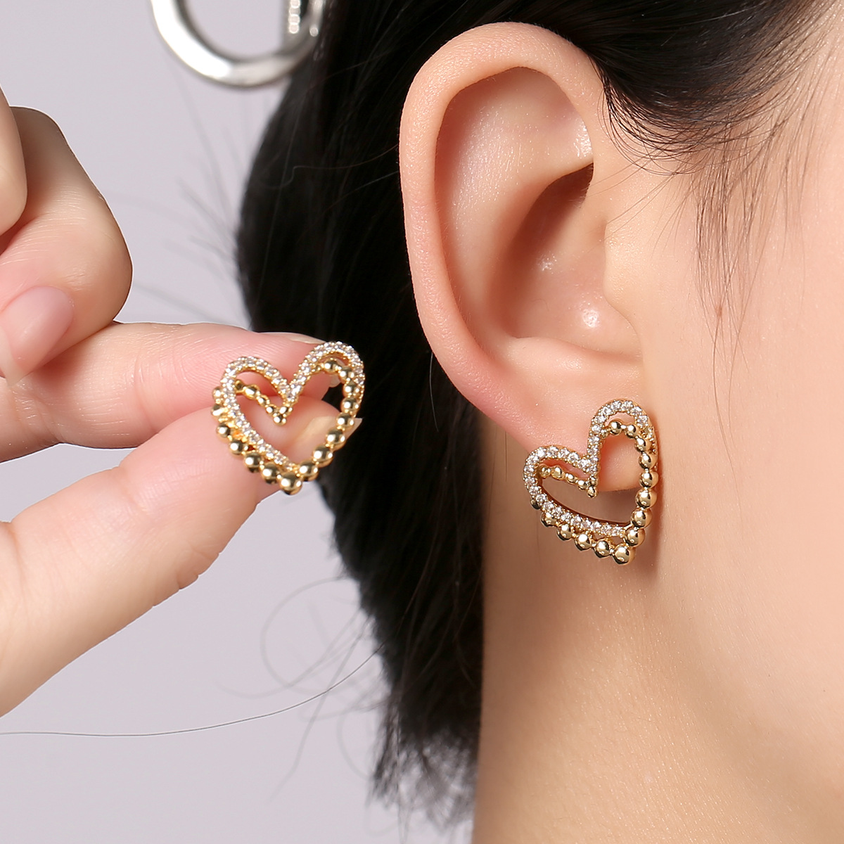 ZJE-164 Heart Shape Double Korean Earrings – Elegant Fashion Jewellery, Stylish Accessory for Women - Image 2
