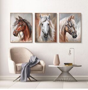 3 Pc Horse Wall Décor Photo Tiles | Elegant Design | Self‑Adhesive Double Tape | Size 8×11 | Premium Finish