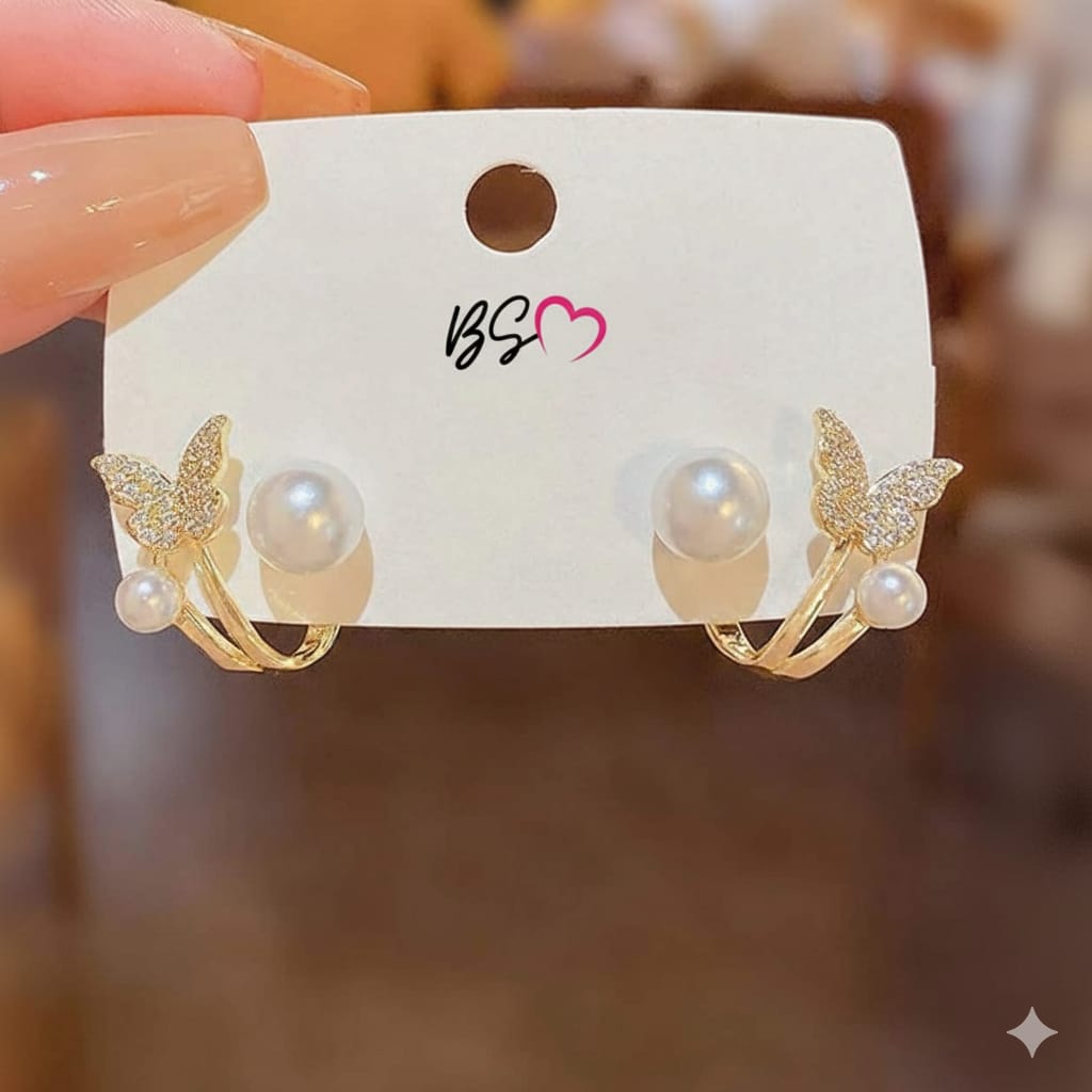 AXJ-161 Butterfly Pearl Korean Earrings – Elegant Design, Stylish Accessory for Women - Image 4