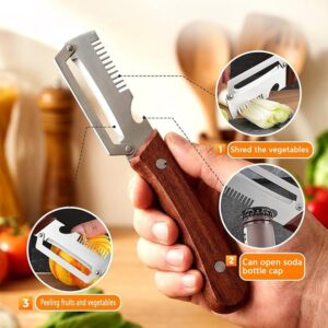 3in1 Peeler Knife Stainless Steel | Multifunctional Fruit & Vegetable Peeler With Wooden Handle | Kitchen Vegetable Cutter Slicer Tool & Bottle Opener