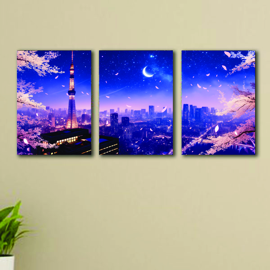 3pcs Blue City sticky phototile wall frames Wooden Material for home decor 8x11inches