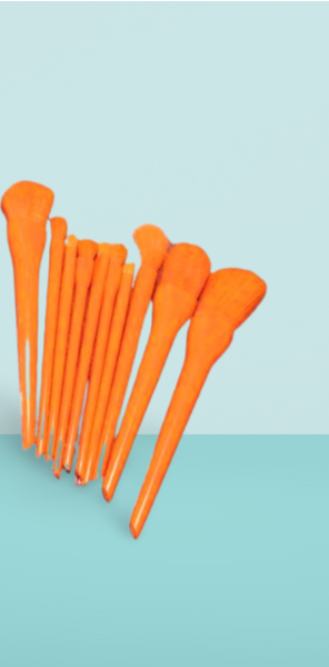 10 Pcs Professional Makeup Brush Set – Face, Eyes & Lips | Concealer, Blush, Eyeshadow, Highlighter | Orange & Green Colors - Image 2