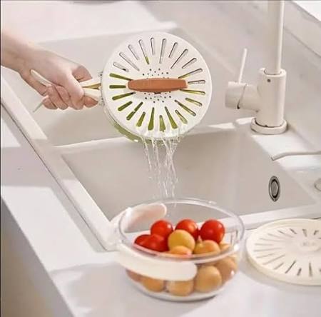 Fruit & Vegetable Drain Basket | Fruit Washing Basket With Lid Portable | Kitchen Storage Box and Container - Image 3