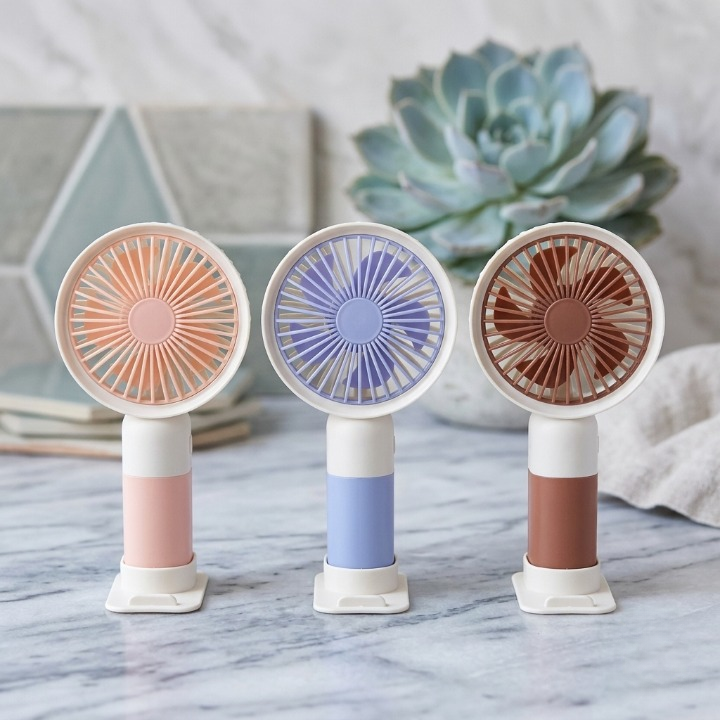 Mini Cute Rechargeable Handheld Fan with Integrated Mobile Stand Base – Premium Single-Speed Portable Desktop Fan - Image 4
