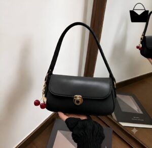 Elegant Ladies Handbag with Cherry Charm – Chic Shoulder Bag
