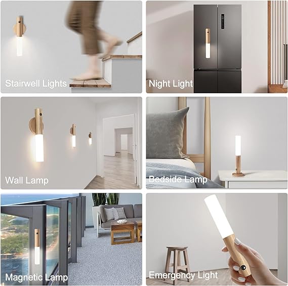 LED Wood Night Light PIR Motion Sensor Magnetic Wall Lamp USB Rechargeable Lights Home Staircase Bedroom Lamp Bedside Lighting | 1Pc - Image 5