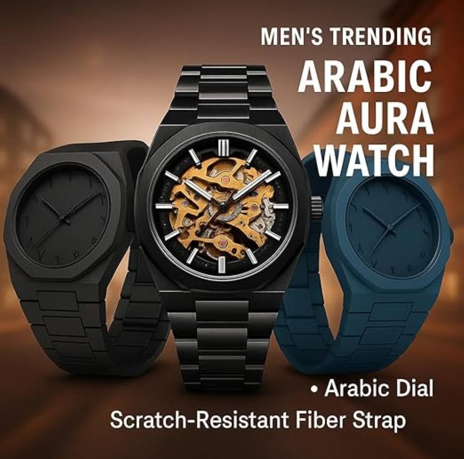 Professional Black Arabic Aura Watch With Eastern Arabic Numerals And Date Elegant Durable Stylish Unique And Modern (Without Box) - Image 4