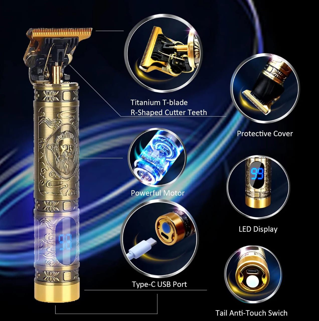 Vintage T9 Rechargeable Hair & Beard Trimmer – Metal Body Hair Clipper - Image 4