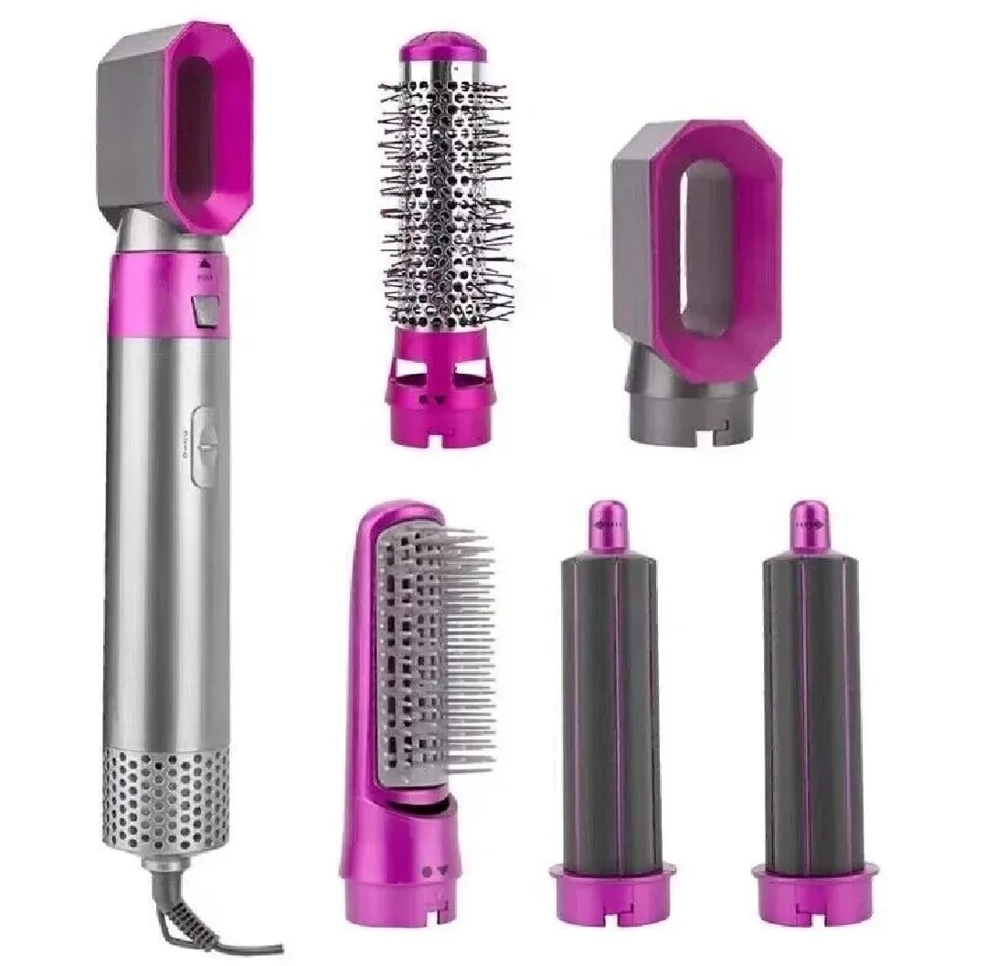 High Quality 5 In 1 Hair Styler Brush | Hair Straightener, Curler, Blow Dryer & Volumizer | Negative Ionic Electric Air Wrap With Detachable Brush Heads (Random Color) - Image 3