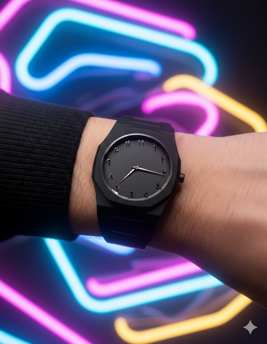 Professional Black Arabic Aura Watch With Eastern Arabic Numerals And Date Elegant Durable Stylish Unique And Modern (Without Box) - Image 2