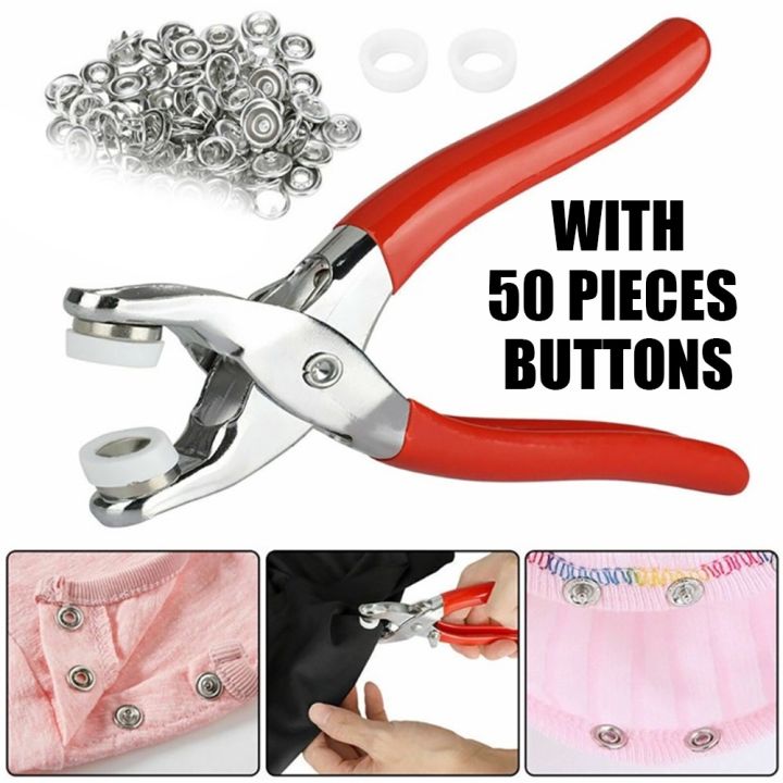 Metal Hand Press Button Plier With 50 Tich Buttons with lock | Tich and Snap Button Press Tool DIY - Image 2