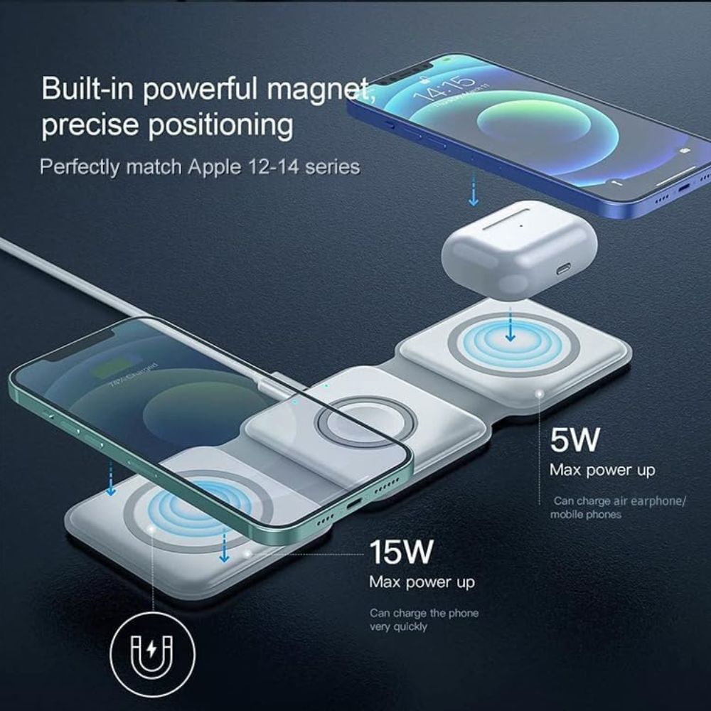 3 in 1 15W Fast Magnetic Wireless Charging Pad for iPhone, AirPods & Smartwatch - Image 2