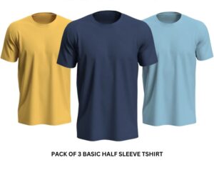 Pack of 3 Premium Half Sleeves Round Neck Plain Color T-Shirts for Men & Boys – Soft Comfortable Fabric