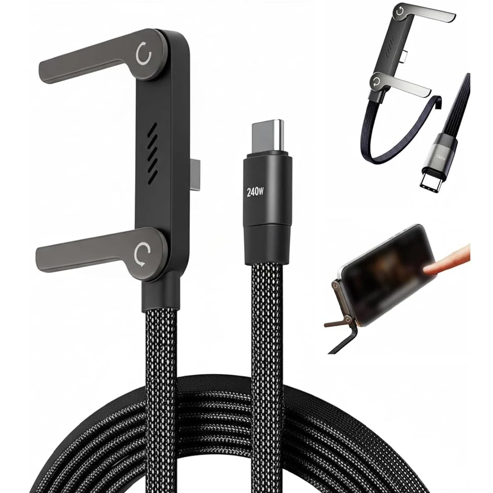 240W 2-in-1 Data Cable With Stand | 1.5 Meter C to C USB Data Cable | Fast Charging Nylon Braided Mobile Cable - Image 3