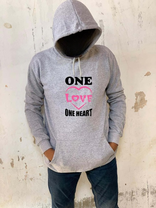 New Summer Collection Full Grey Hoodie one love one heart Printed For girl And Boys