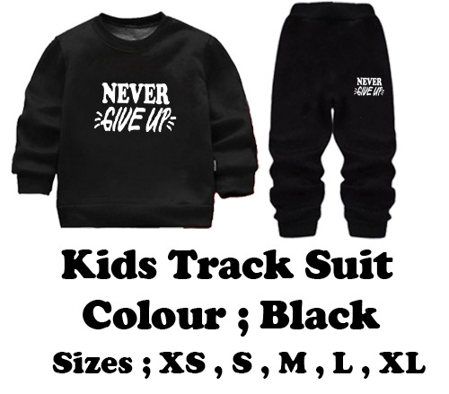 Kids “Never Give Up” Printed Black & Black Tracksuit Set | Winter Fleece Sweatshirt & Trouser Outfit for Boys & Girls – Warm & Motivational FOR BABY AND KIDS - Image 4