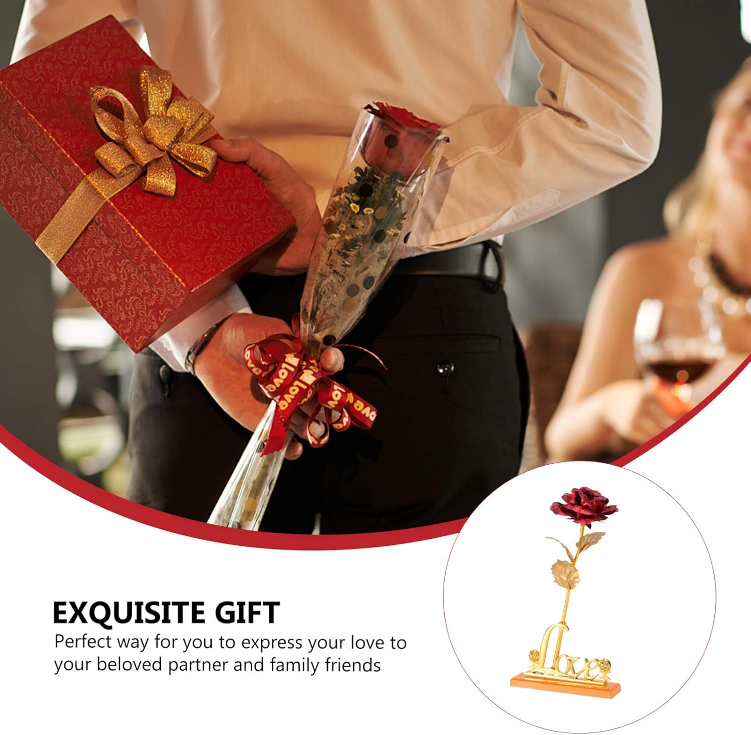 24k Gold Plated Rose (With Love Holder Box) Gift Ramazan Greeting Mother's Day Gift Flower Gold Dipped Rose - Image 4