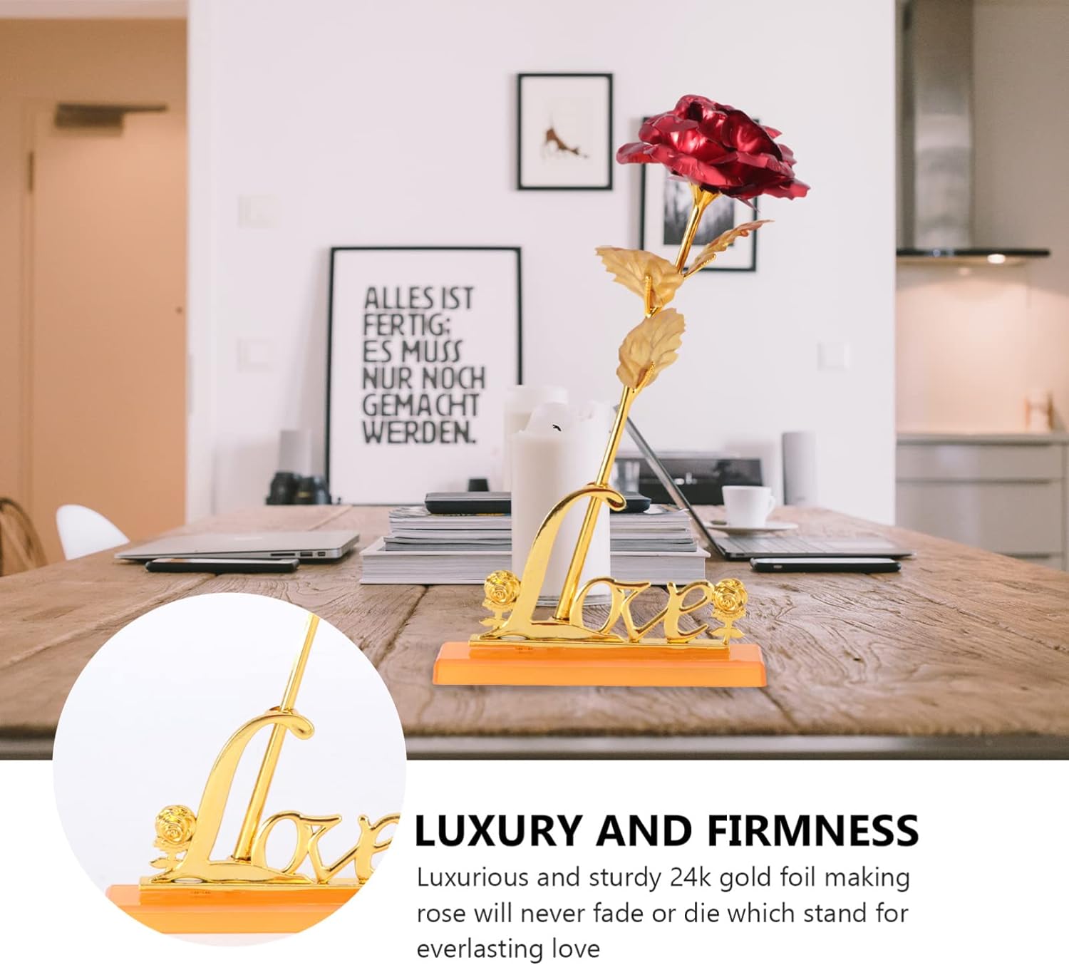 24k Gold Plated Rose (With Love Holder Box) Gift Ramazan Greeting Mother's Day Gift Flower Gold Dipped Rose - Image 5