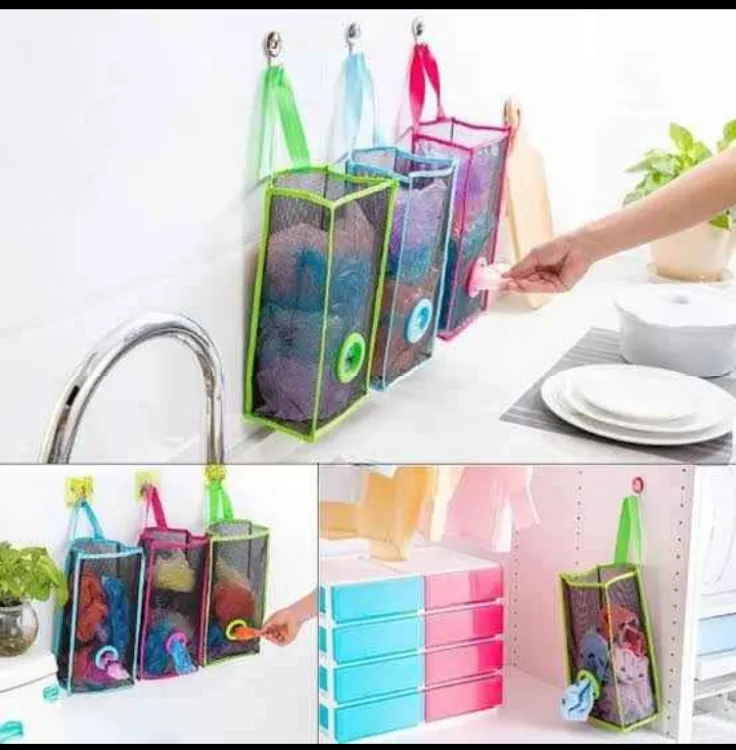 Plastic Shopping Bag Storage Basket Kitchen Accessories Reusable Grocery Potatoes Garbage Bag Holder - Image 2