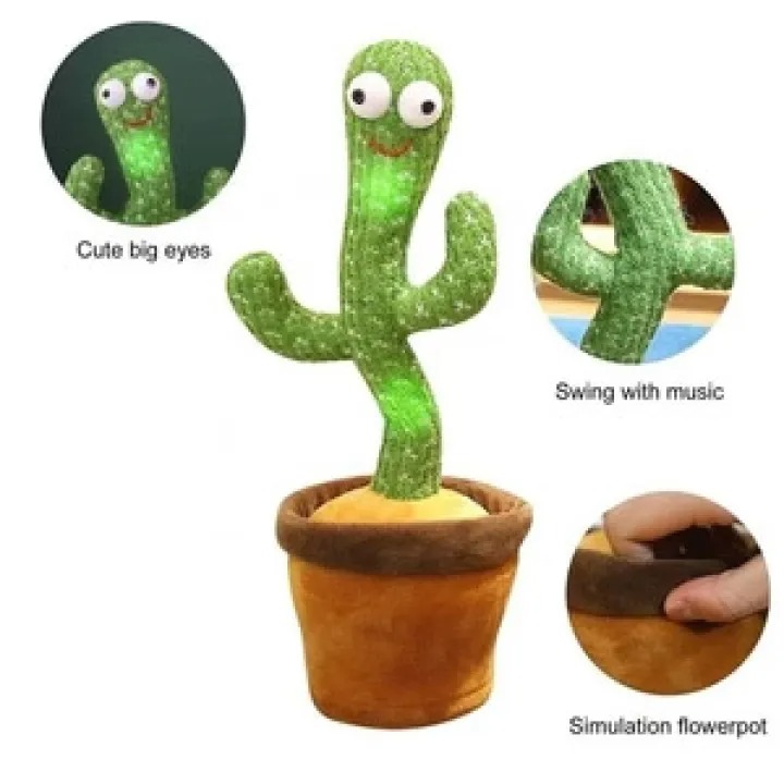 Dancing Cactus Toy – Singing, Talking, Voice Recording Plush with USB Rechargeable Function – Fun Educational Gift for Babies and Kids (Ages 6 Months & Up) - Rechargeable - With Cap - Image 2