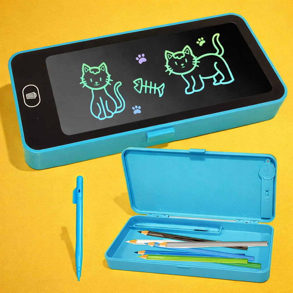 Pencil Box with LCD Writing Tablet | Kids Stationery Box with Writing Pad & Stylus | Random Color - Image 2