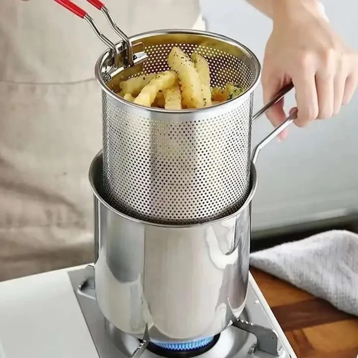 Stainless Steel Deep Fryer Frying Pot With Strainer 12ML Capacity | Basket Deep Fryer Pot for Baking Frying Boiling Home Kitchen - Image 3